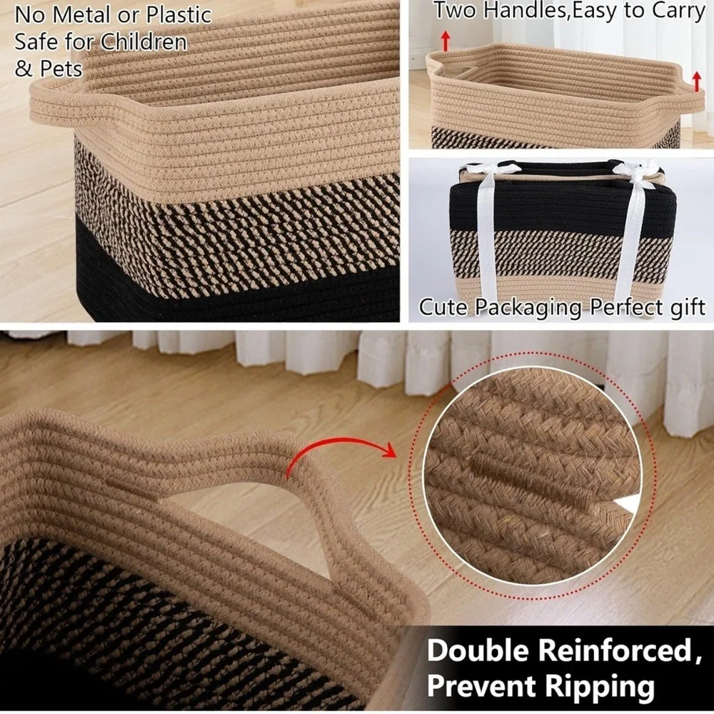 Stylish Woven Tan and Black Storage Baskets